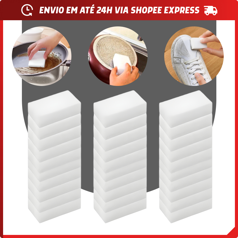Kit de Esponjas Mágicas de Melamina Bucha Branca que Limpa Tira Manchas e Desengordura