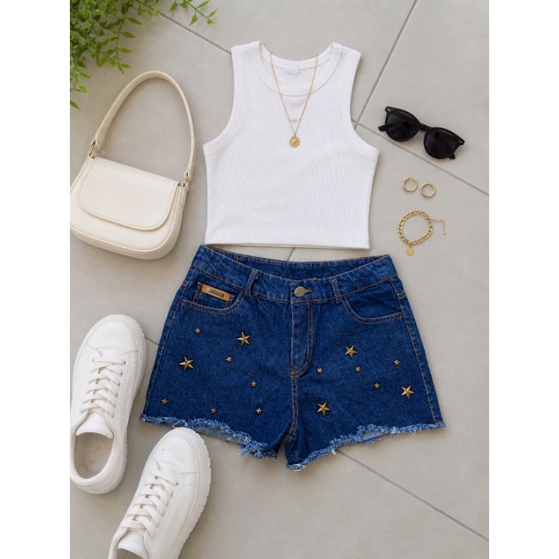shorts jeans feminino estrelas barra desfiada tam 38 shorts blogueira moda feminina jeans verão