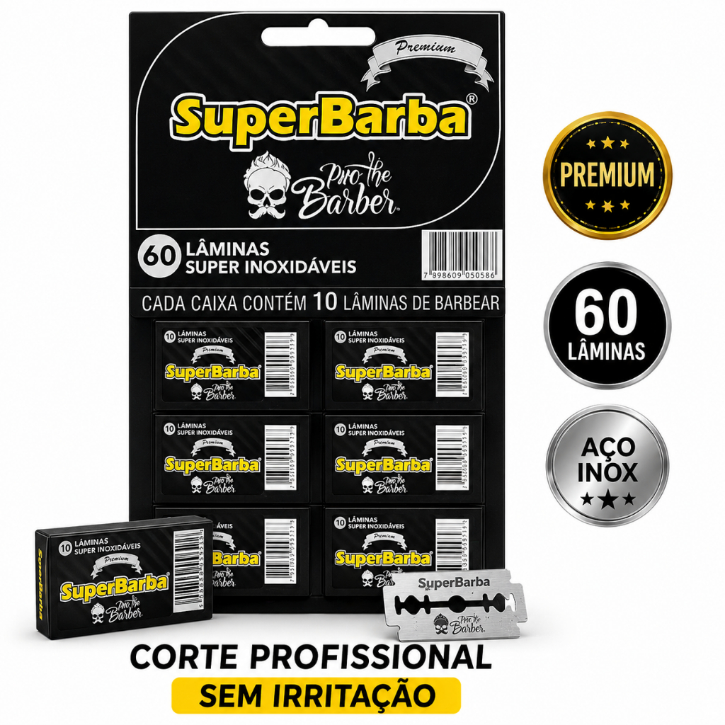 Cartela Lâmina Super Barba Premium Black Inox 60un Navalhete