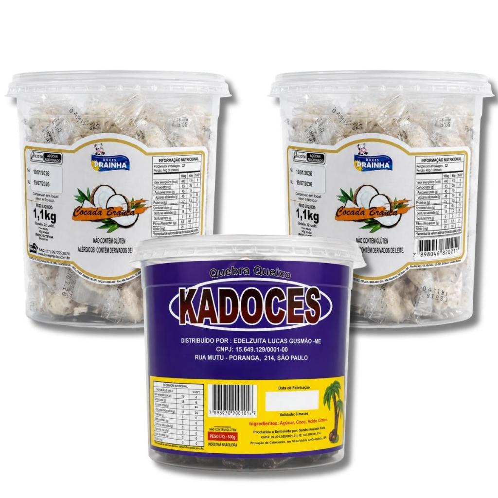 Kit  Doces Festa Junina Cocada 1,1Kg  E Quebra Queixo 600G Atacado