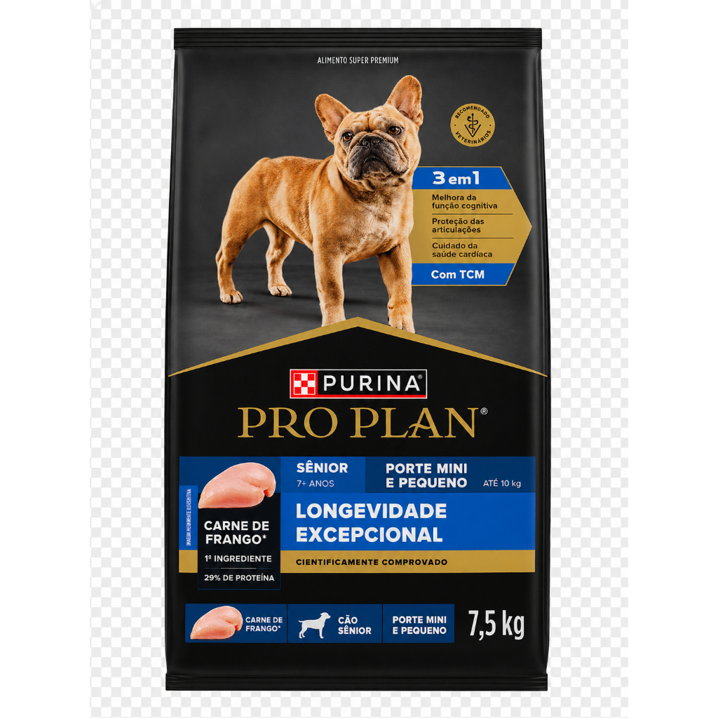 Ração Pro Plan Sênior 7+ Porte Mini e Pequeno Frango Longevidade Excepcional 7,5kg