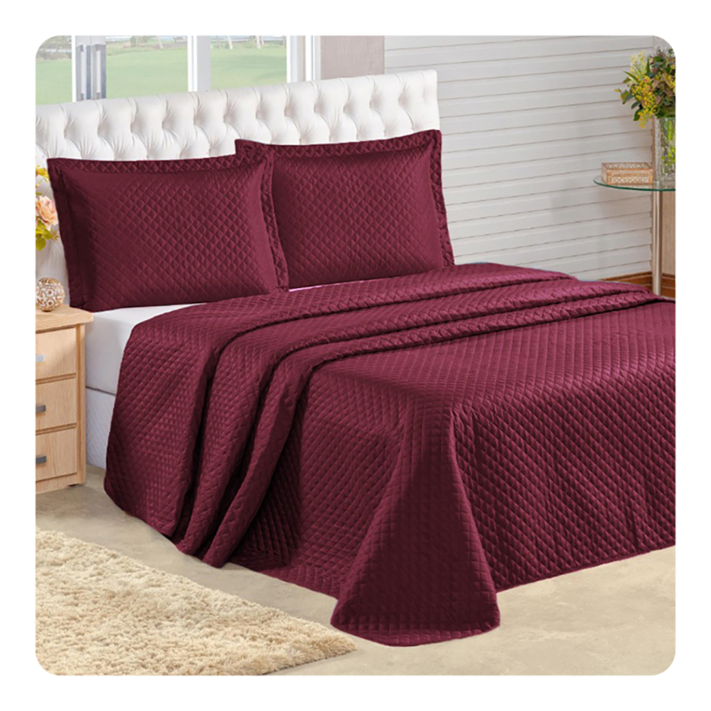 Kit Cobre Leito Queen 03 Peças Colcha Matelado Com Porta Travesseiro
