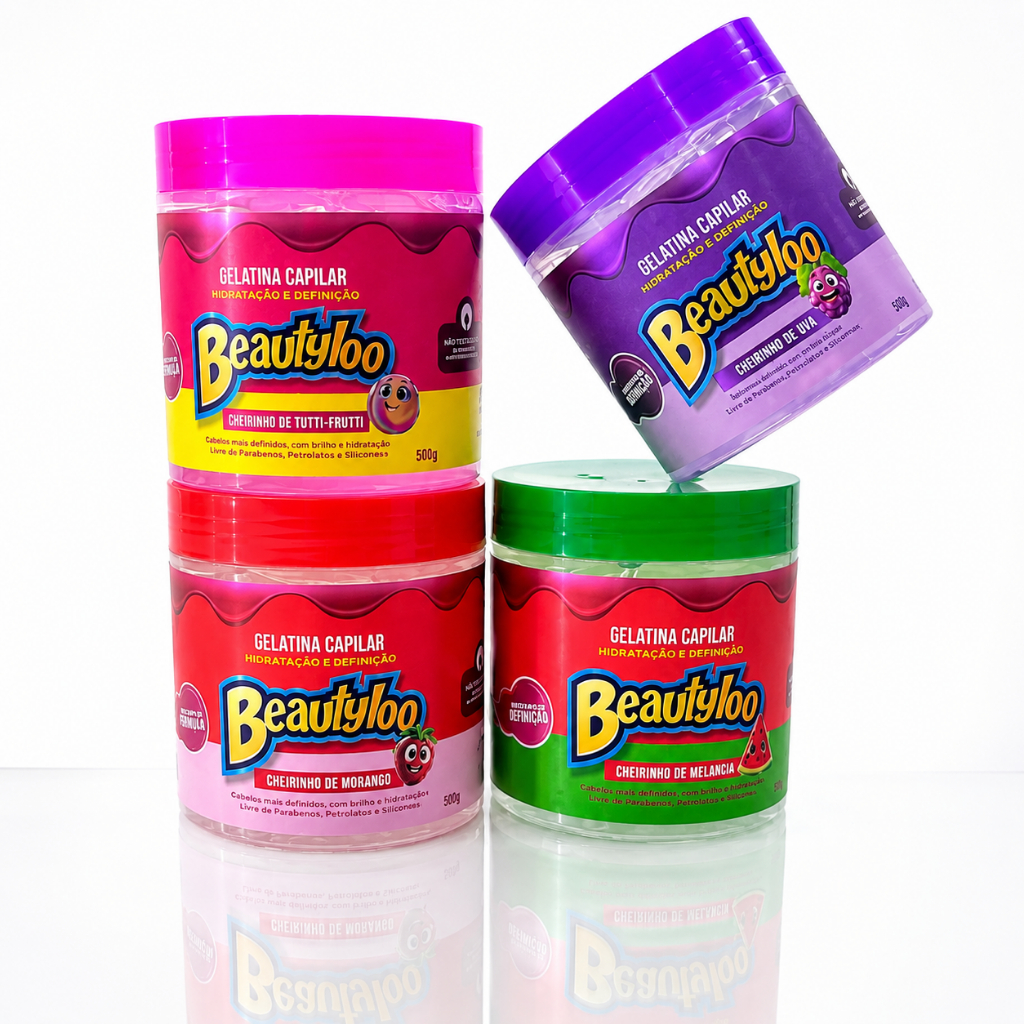 Kit 04 Gelatina Capilar Beautyloo 500g Face Beautiful – Definição, Brilho e Hidratação