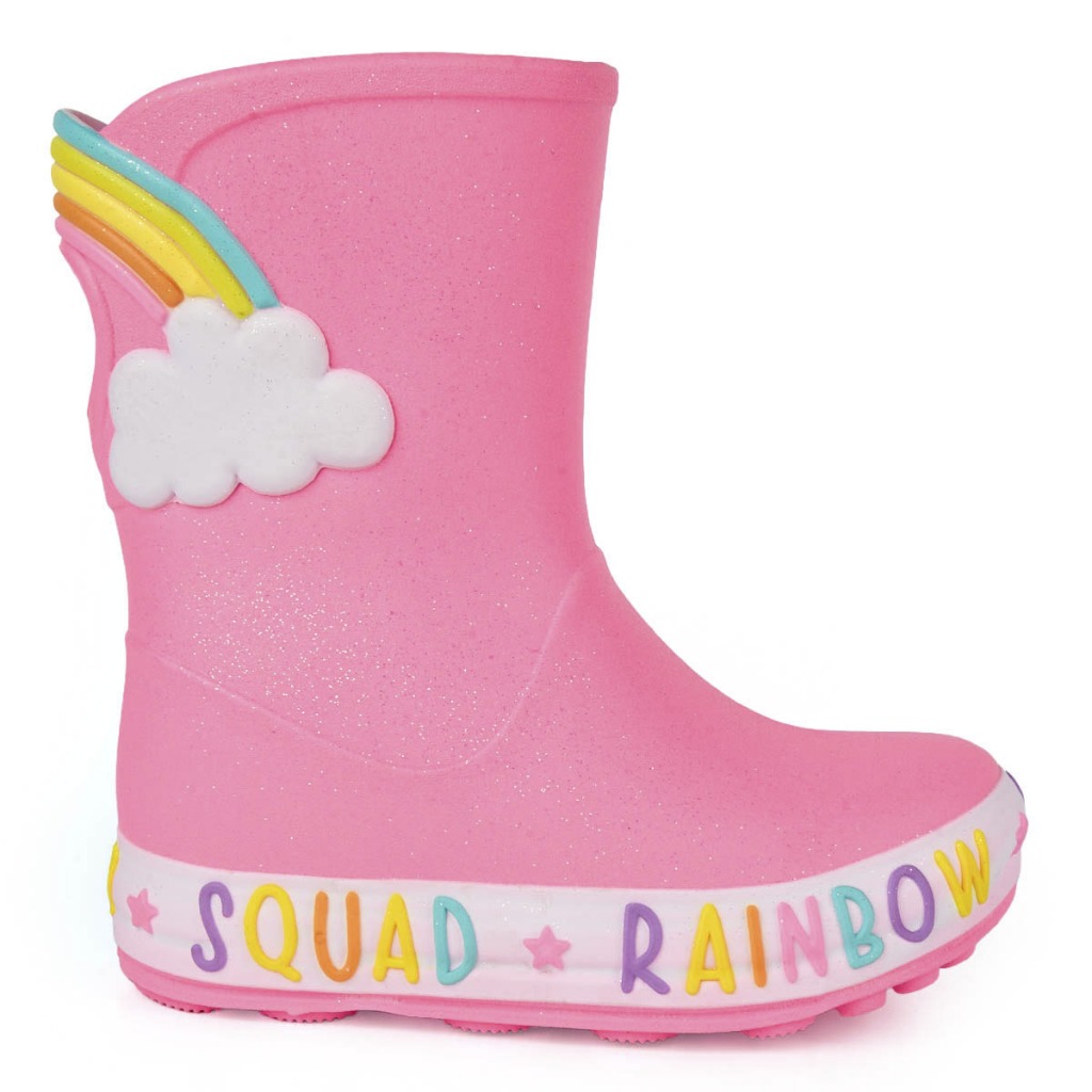 Imagem Galocha Menina Infantil Plugt Rainbow Arco-Íris Glitter Rosa Chiclete Impermeável Confortável