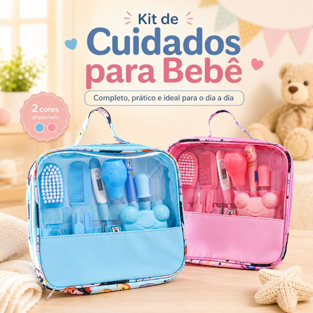 Kit 13 Peças Higiene e Cuidado para Bebê Recém Nascido, Conjunto Essencial Cortador, Escova, Pente