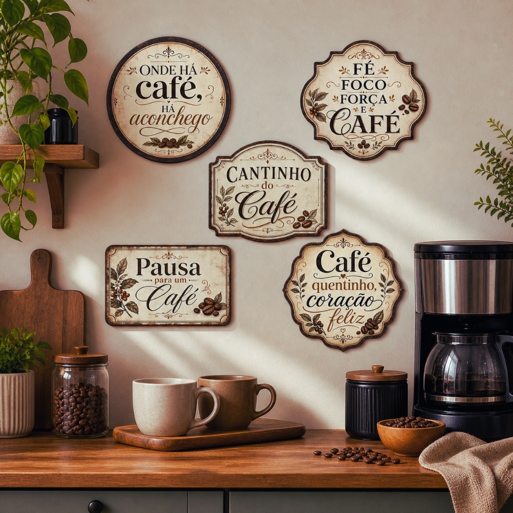 Kit 5 Placas MDF Cantinho Do Café Decoração Cozinha Gourmet