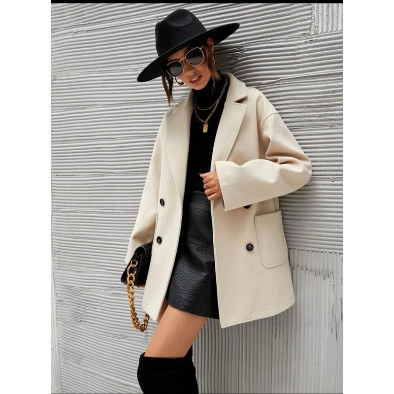 Casaco Feminino Sobretudo Oversized Efeito Lã Batida