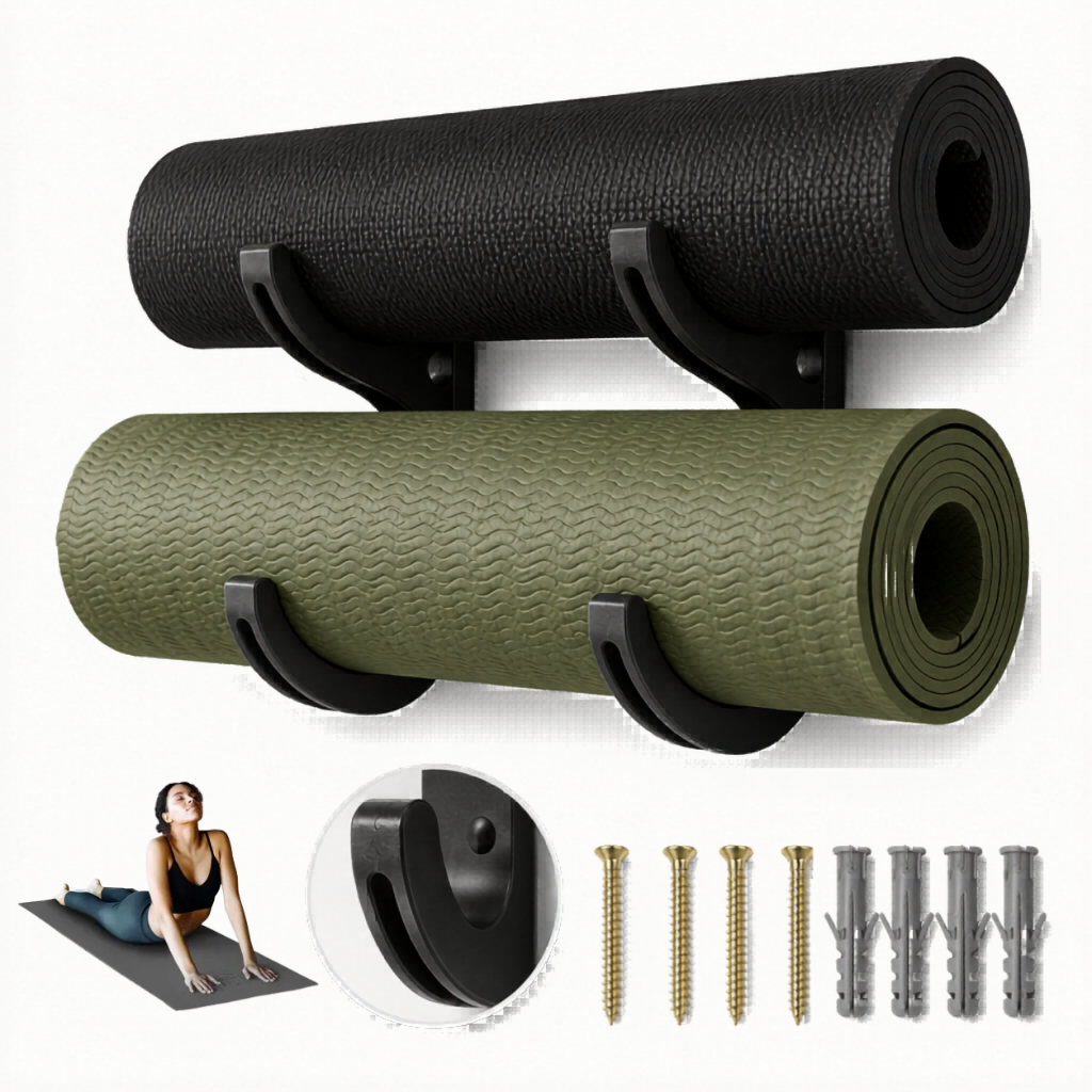 Suporte De Parede Duplo Para 2 Tapetes Yoga Pilates Academia - Organizador De Material E Estúdio Resistente Profissional