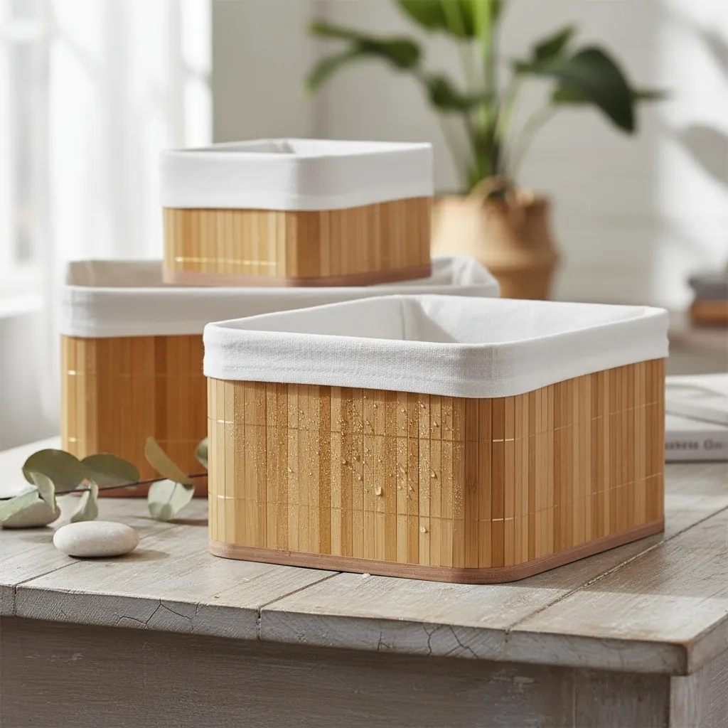 Cestos Bambu Kit 4 Organizadores Multiuso Armazenamento Decor Casa Banheiro Escritorio Resistente Natural