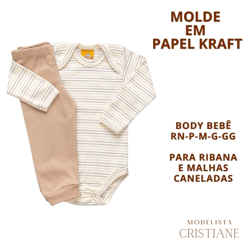 MOLDE DE BODY + calça BEBÊ EM PAPEL RN AO GG KRAFT 80GR.
