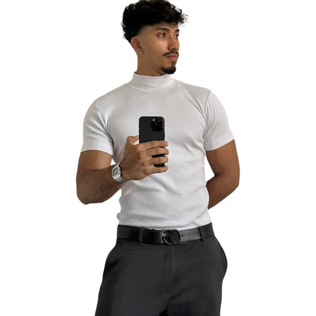 Camisa Masculina Canelada Gola Alta estilo Old Money Social