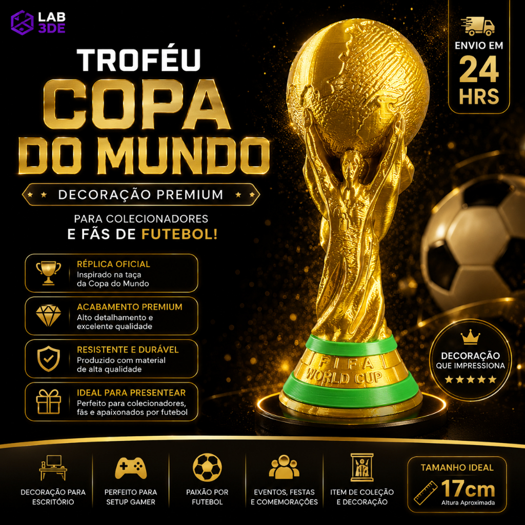 Troféu Copa do Mundo FIFA 17cm Réplica Premium - Presente para Fãs de Futebol e Colecionadores