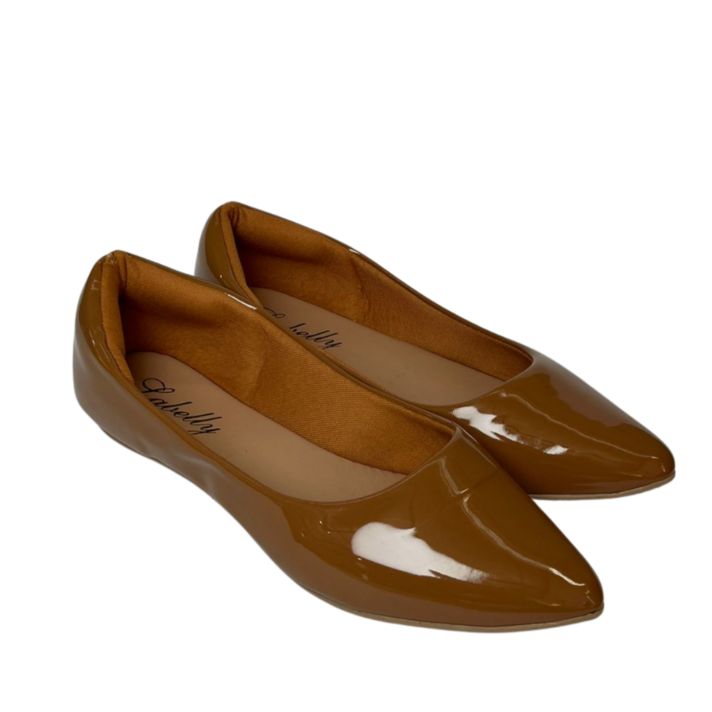 Sapatilha Feminina Bico Fino Verniz Confortável Social Casual Nude Preto Caramelo Pink — imagem 2 de 2