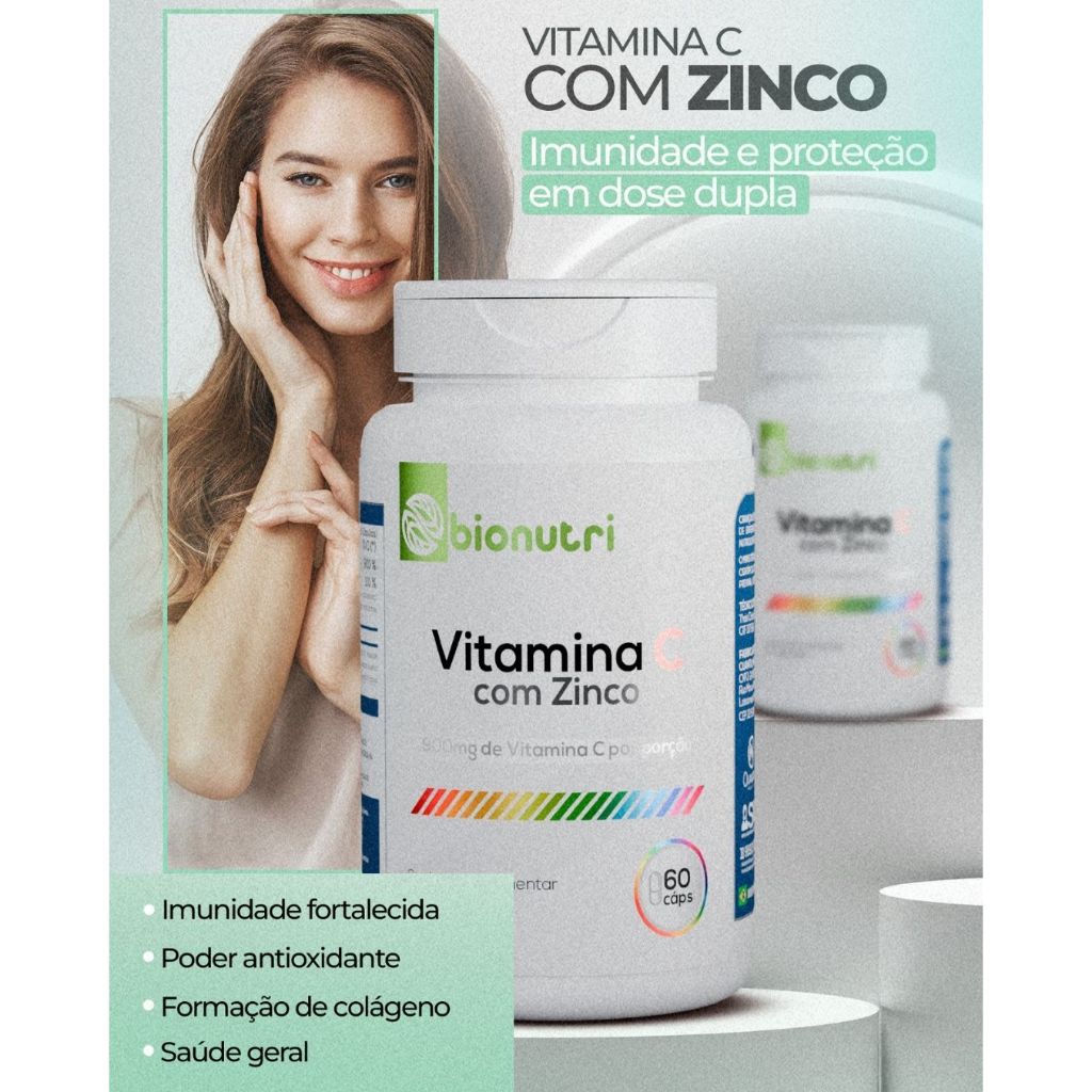 Vitamina C e Zinco 240 Cápsulas Auxilia na melhora da Imunidade e Saúde Bionutri