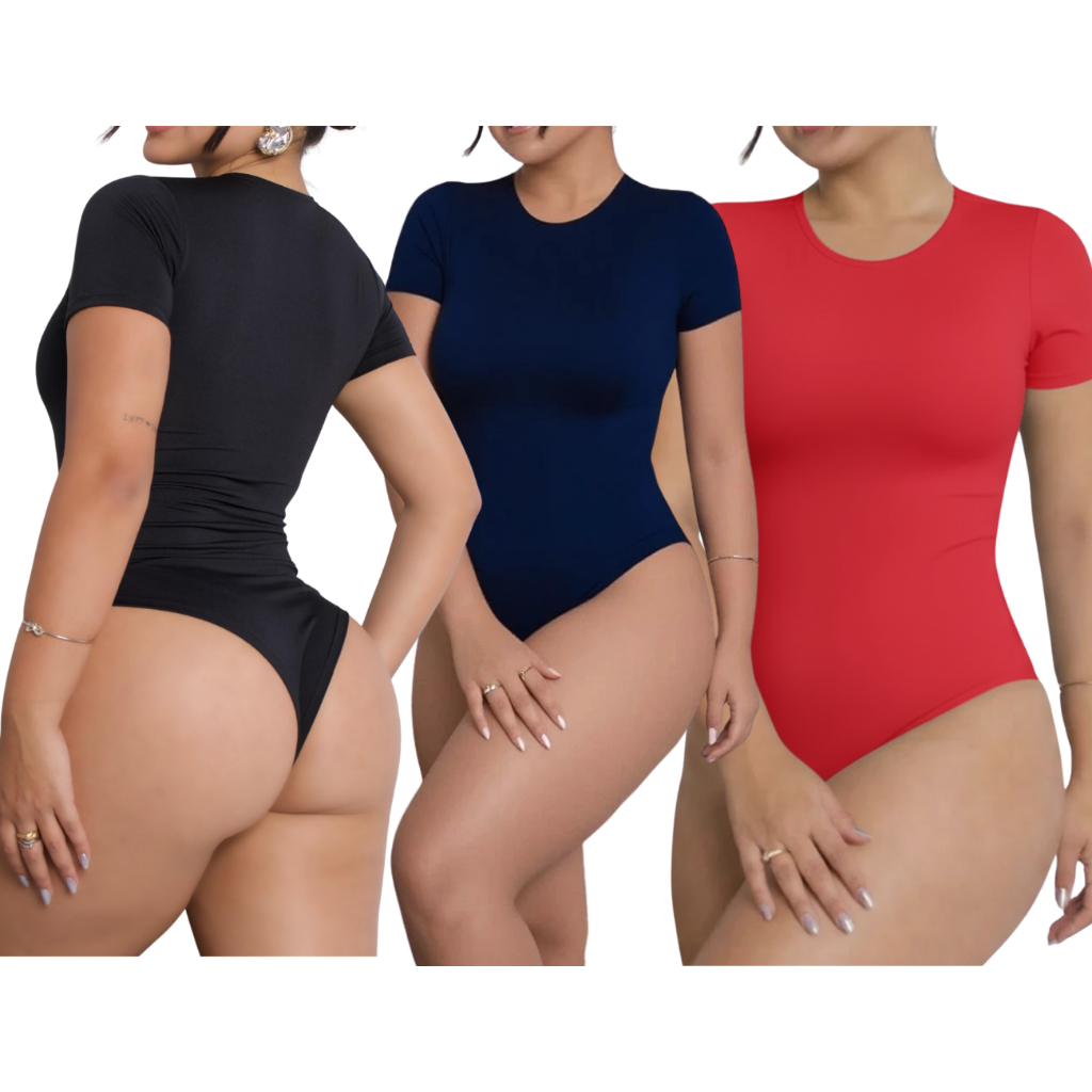 Kit 3 Body Feminino Suplex Premium Manga Curta