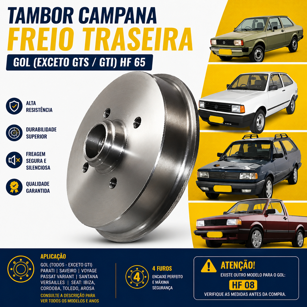 Tambor Campana Freio Traseira Gol (exceto Gts / Gti) Hf 65