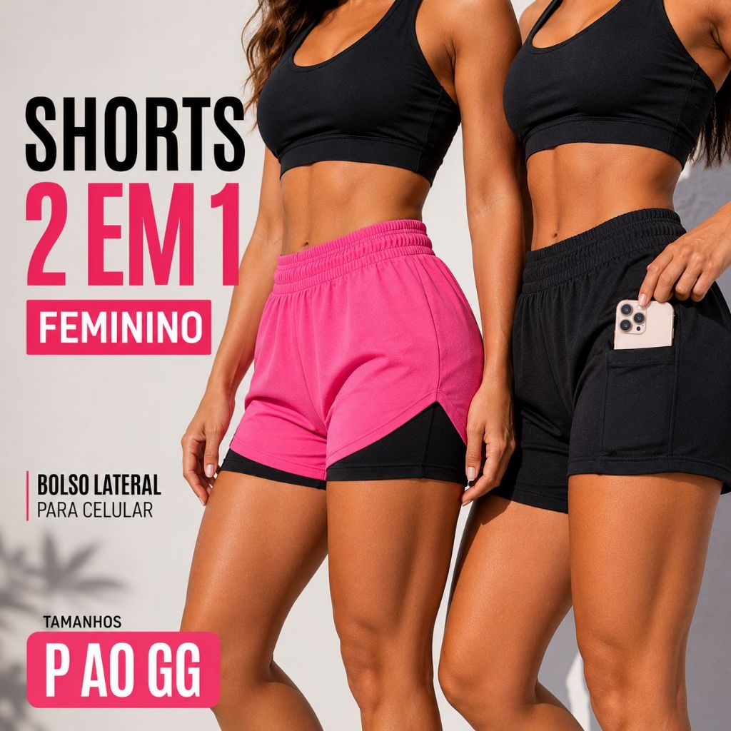 Shorts 2 Em 1 Feminino Duplo Academia Treino Bolso Interno Original
