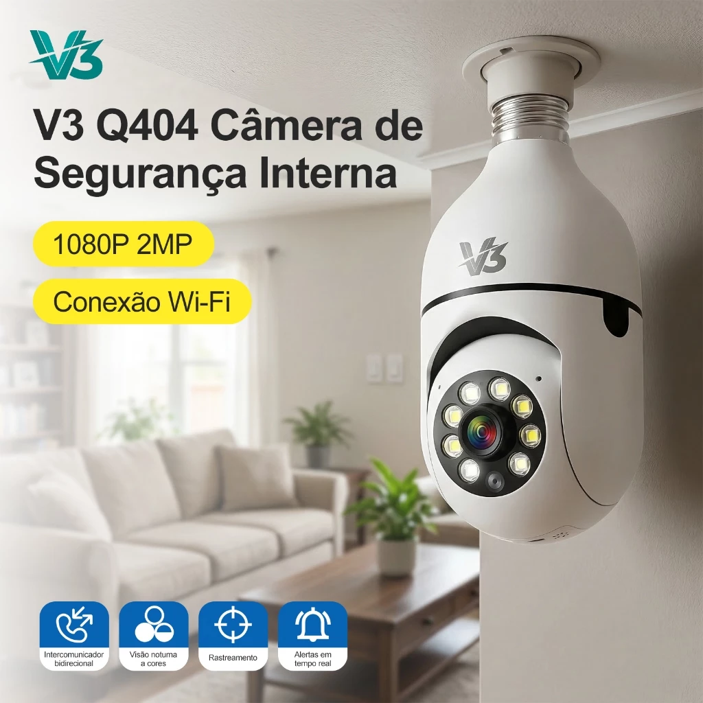 V3 Q404 Câmera Segurança Interna 1080P 2MP Com Microfone e Visão Noturna Bivolt