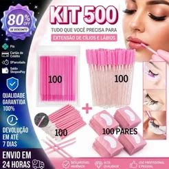 Kit - 100 Escovinhas + 100 Microbrush + 100 Aplicador +KIT 100 Pares de Gel Pads (200 Unidades) deAlongamento Cilios