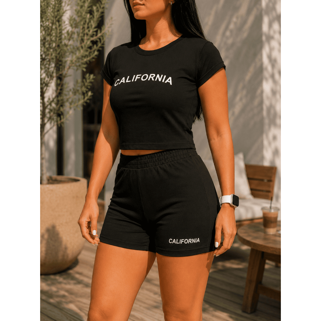 Conjunto Cropped e Shorts Feminino para Dia a Dia Academia Esporte e Lazer Confortável