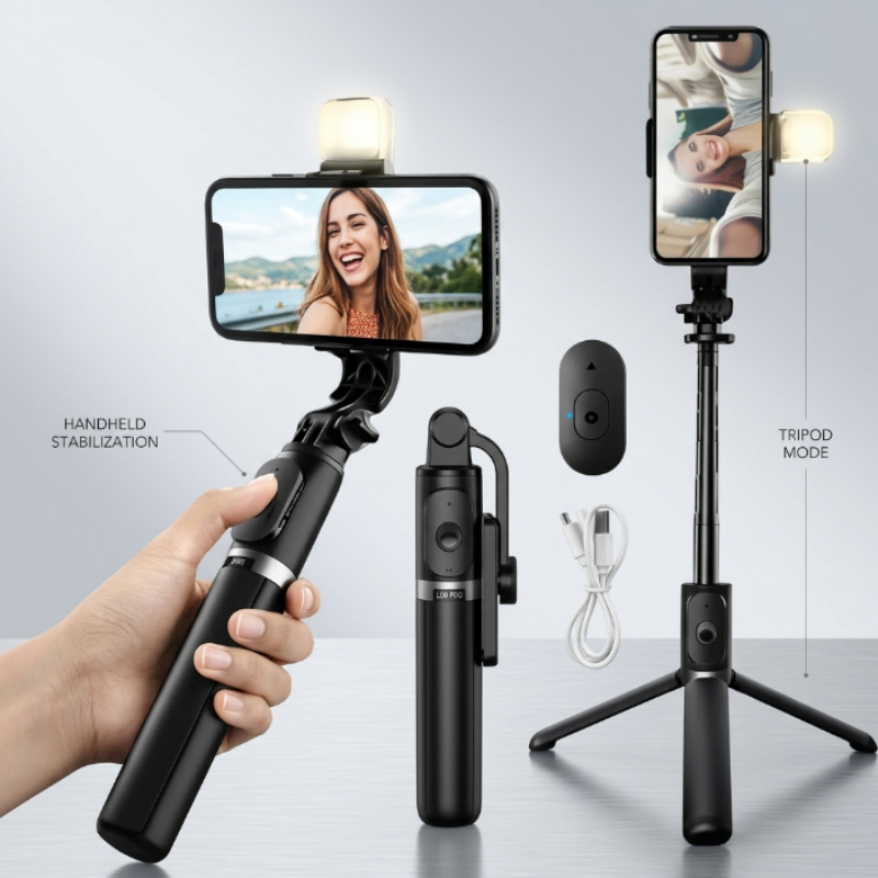 Tripé Selfie para Celular com Luz LED e Bluetooth – Bastão Selfie Ajustável com Tripé