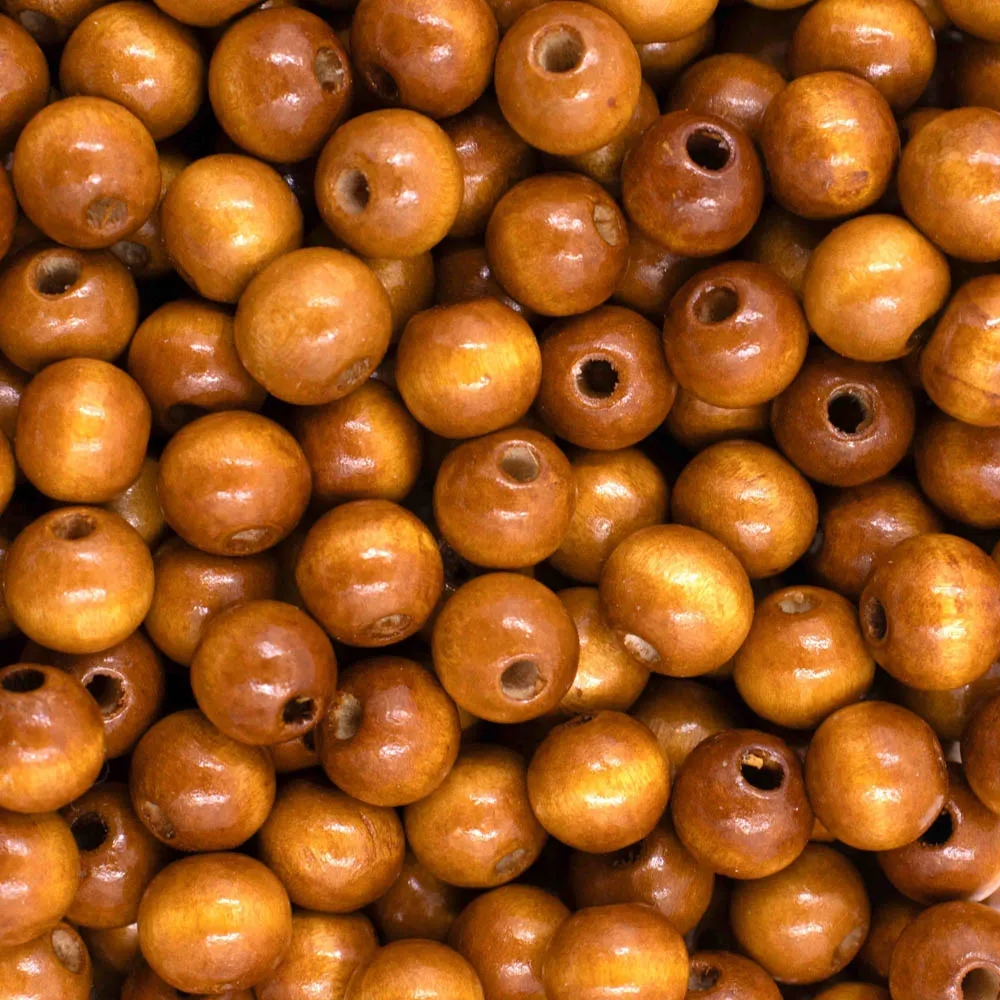 Bola Passante em madeira 08 ou 10mm marrom - 60unidades