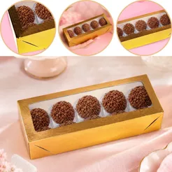 10~50 CAIXA LAMINADA C/ VISOR (10 DOCES) 4x20x8 cm OURO 4672 (CHOCO)