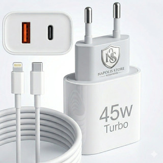 Carregador Iphone Turbo 45W 2 Entradas USB e USB-C + Cabo Lightning Iphone 6 7 8 X XR XS …