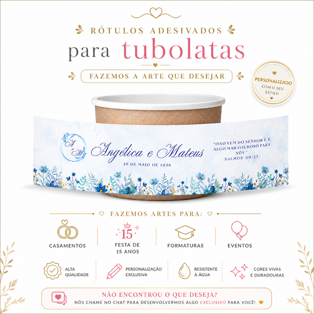 Adesivo Personalizado (QUALQUER TEMA) Tubolata 5x6 Casamento (5x20cm) Lembrancinha Noivo Nome Data Rótulo