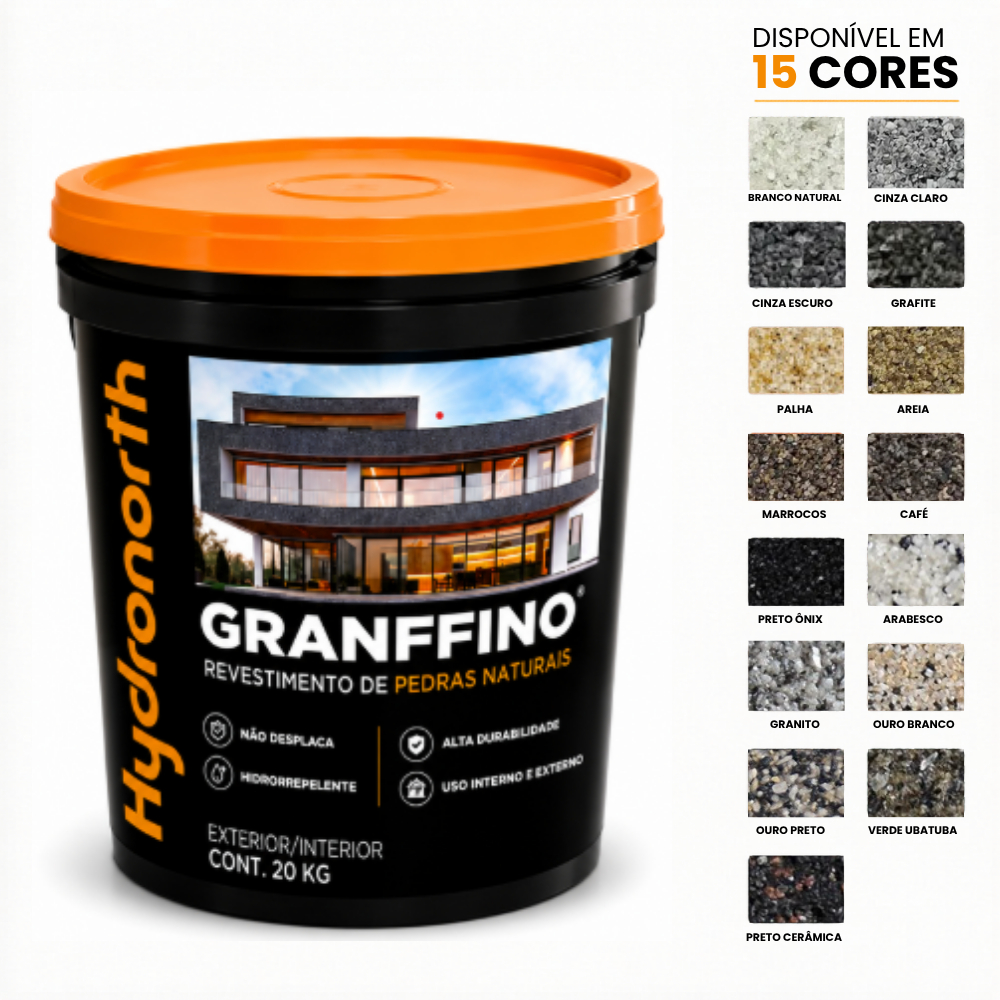 Revestimento Textura Parede Granffino Pedras Naturais 20kg Hydronorth Premium 15 Cores