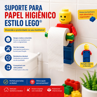 Suporte Papel Higiênico Estilo Lego 33 c Porta Papel Higiênico Criativo Decorativo Banheiro Lavabo Organizador Divertido