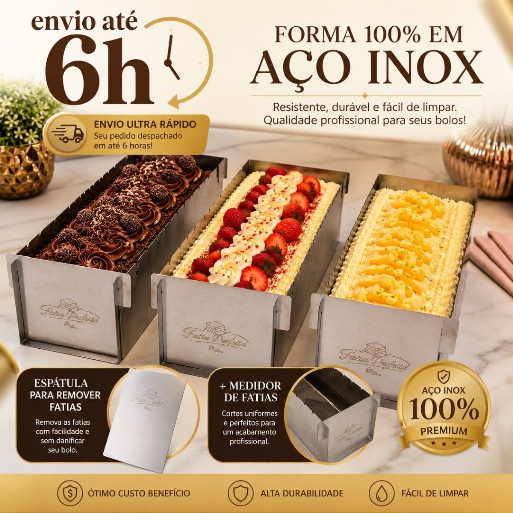 Forma Slice Cake Inox 30x10x10cm Medidor de Fatia Cake Fatia Bolo Retangular + Espátula Para Fatia