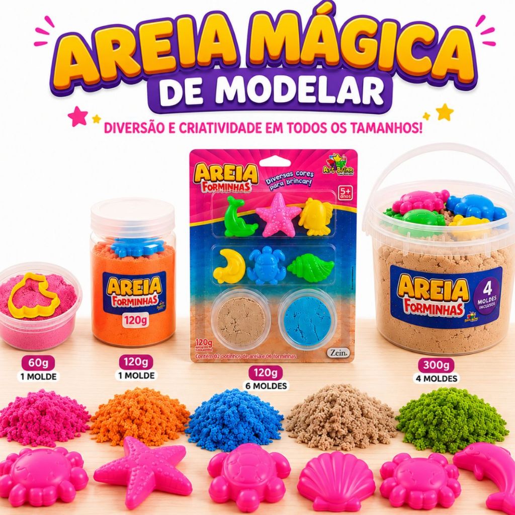 Areia Cinética Mágica Com Moldes Pote 60g 120g 300g Brinquedo Infantil Crianças