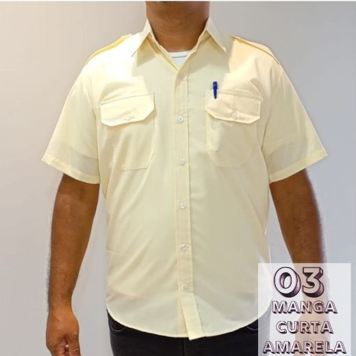 Kit 3 Camisas Social Manga Curta Amarela Uniforme Profissional Lapela Motorista Porteiro Aviador