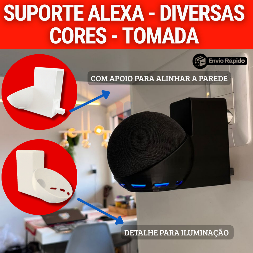 Suporte para Alexa Echo Dot 4 e 5 - Tomada - Esconde Fios