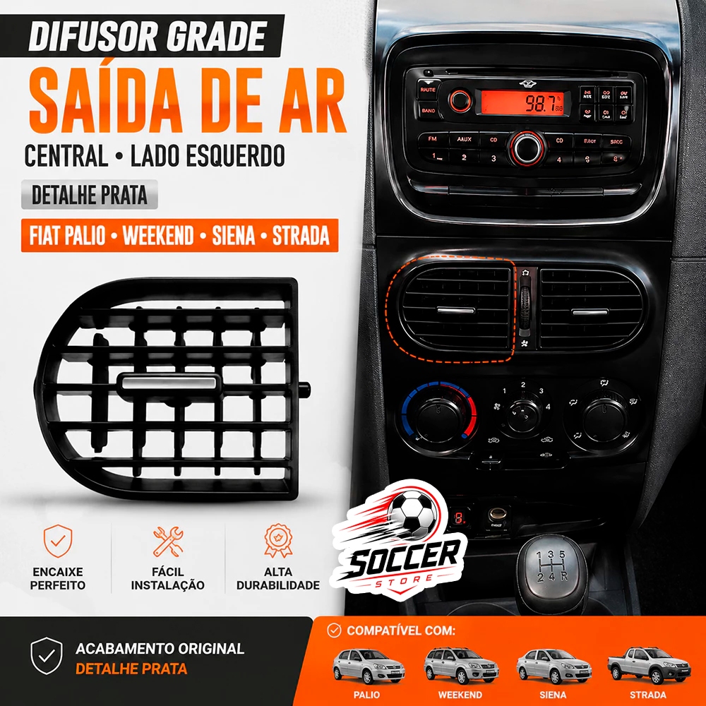 Difusor Grade Saída Ar Carro Fiat Palio Weekend Siena Strada Central Esquerdo Detalhe Prata AP1397
