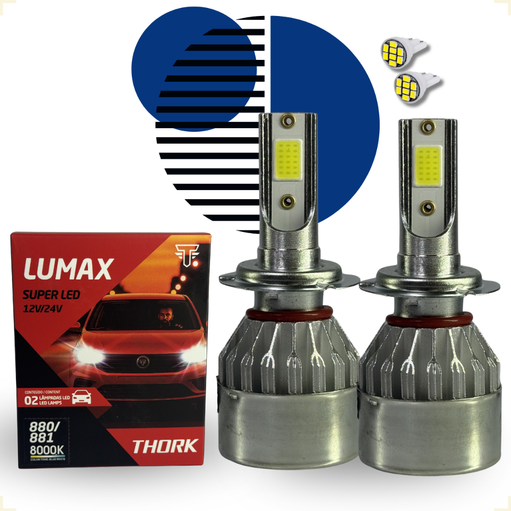 Par Super Led Lâmpada Thork Farol Alto Baixo Milha + T10 8000K H1 H3 H4 H7 H11 H27 HB3 HB4 12V-24V