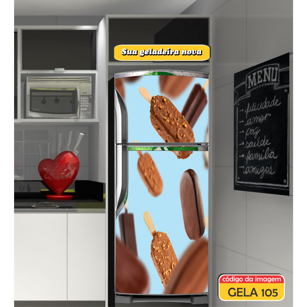Adesivo Decorativo de Geladeira Sorvete Picolé Envelopamento Decoração Porta FRENTE (GELA 105 )