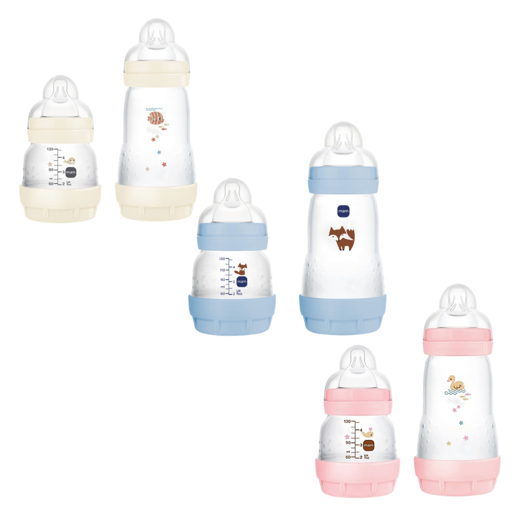 Kit 2 Mamadeiras MAM Easy Start 130ml 260ml AZUL Bico Silicone Fluxo Lento Bebe Completo