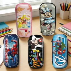 Estojo Escolar 3D Grande com Divisórias Infantil Disney Mickey Minnie Princesas Organizador de Material Escolar