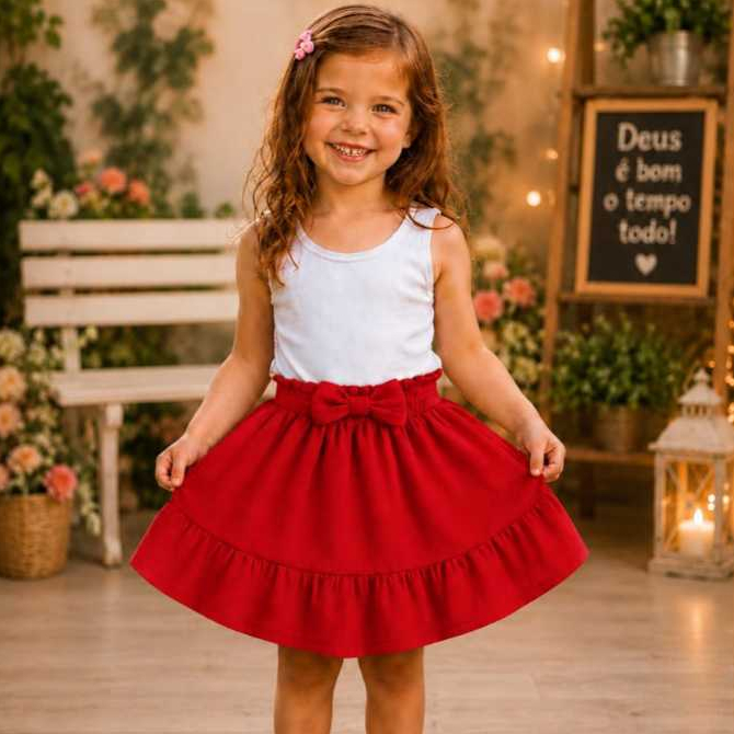 Saia Rodada Com Laço Varias Cores e Tamanhos Do RN ao 10 Saia Lisa Basica Casual Infantil