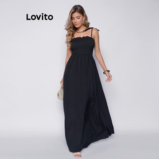 Lovito Vestido Longo Feminino Alças de Amarração DRB919BRL949