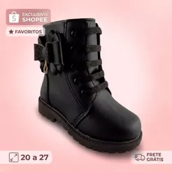 Bota Coturno Infantil Menina Feminina com Laço e Pingente Macia Confortável Blogueirinha Bella Artes Kids