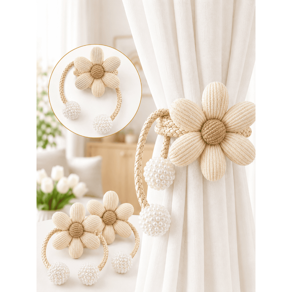 Kit 2 Prendedores De Cortina Flor Decorativa Em Tecido Premium