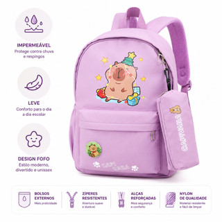 Mochila Escolar Unissex Impermeável em Nylon Leve com Design Fofo para Estudantes