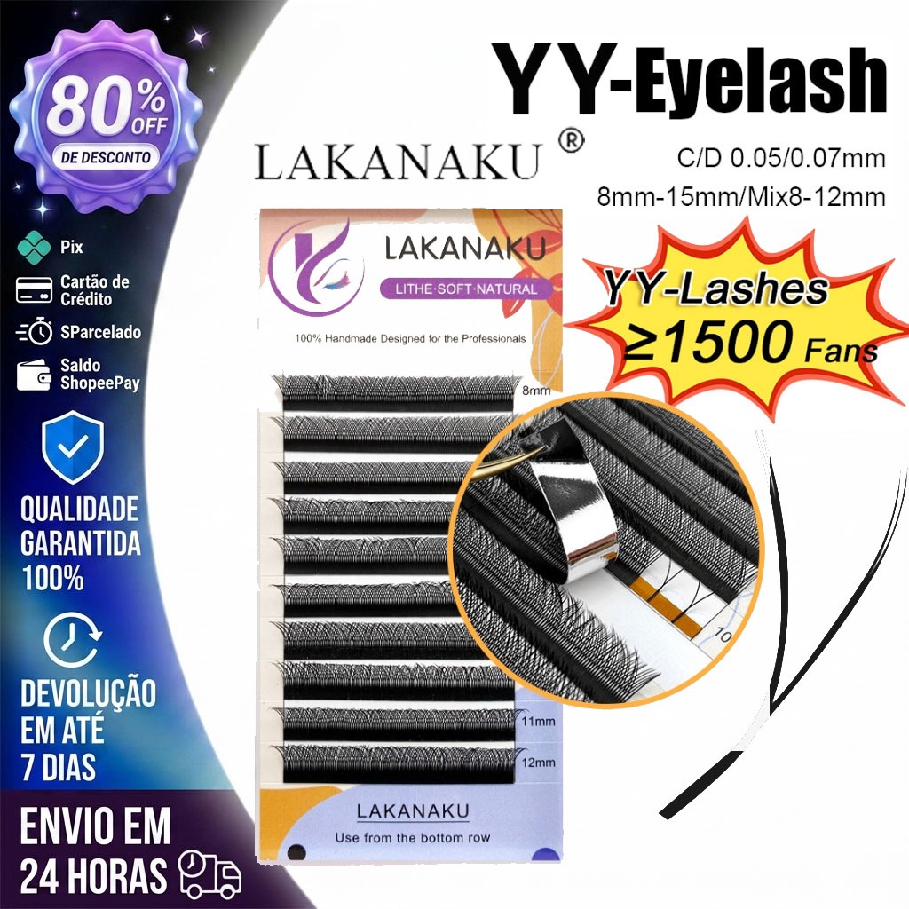 Lakanaku Cílios YY – Volume Brasileiro Mix E Tamanho Único