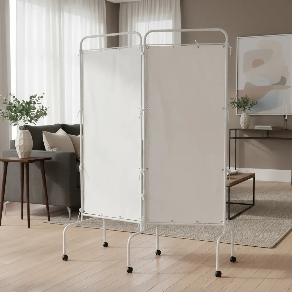 Biombo Duplo Hospitalar Clínica Esmaltado Aço 1,80m C/ Rodas
