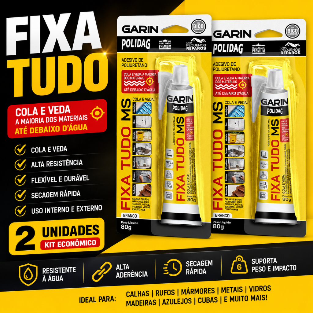 Kit 2 Cola Fixa Tudo Alto Poder Adere Até Debaixo D'água 80g
