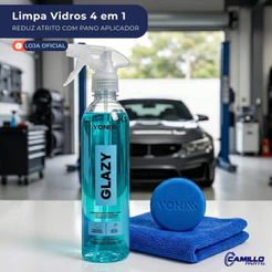Vonixx Glazy Limpa Vidros 4 Em 1 500ml Reduz Atrito Com Pano Aplicador Veículos