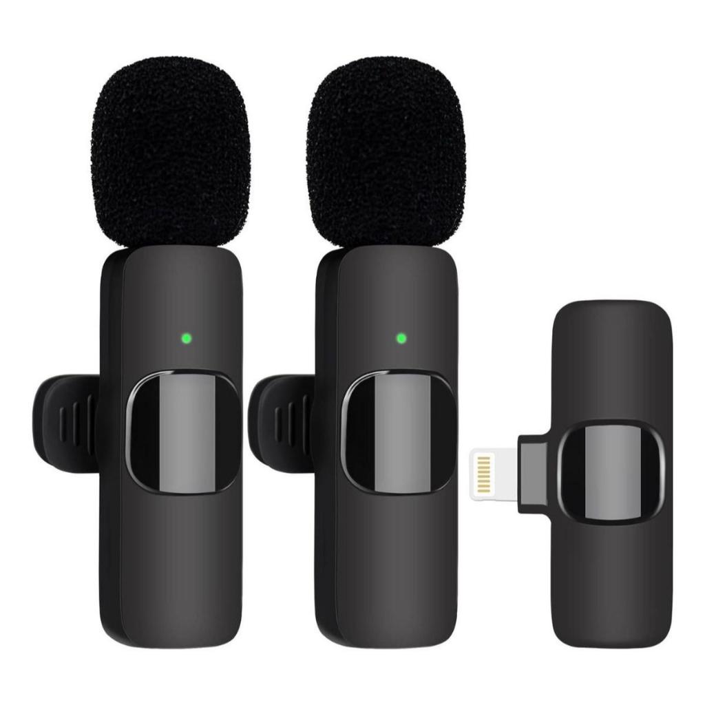 Microfone de lapela profissional duplo sem fio para celular compatível com iphone lightning kit com 2 microfones áudio